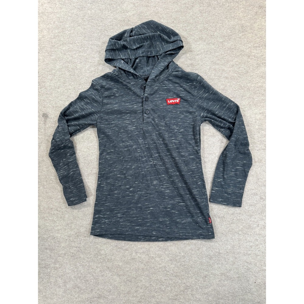 Levi's Henley Pullover Hoodie Kids S (7/8) Heather Gray Logo Space Dye Casual